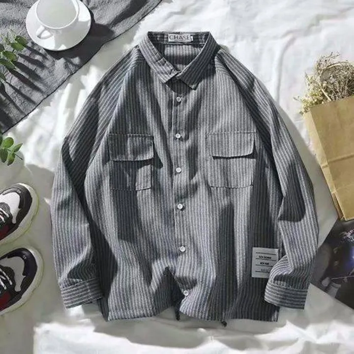 Spring and Summer Long Sleeves Striped Shirt Korean Style Loose Men's Shirt Trendy Teenagers Thin Student Couple Coat12