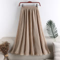 Ladies New Cotton Skirt Literary High-Waist A-Line Loose Medium Long Swing Elastic Waist Skirt. 