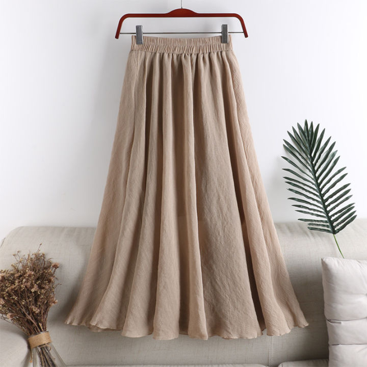 Ladies%20New%20Cotton%20Skirt%20Literary%20High-Waist%20A-Line%20Loose%20Medium%20Long%20Swing%20Elastic%20Waist%20Skirt%20-%20Image%206