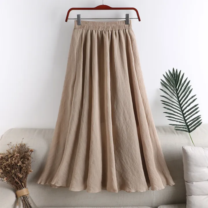 Ladies%20New%20Cotton%20Skirt%20Literary%20High-Waist%20A-Line%20Loose%20Medium%20Long%20Swing%20Elastic%20Waist%20Skirt%20-%20Image%206