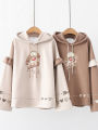 Korean Kawaii Hoodies Women Harajuku Bear Anime Cotton Fleece Hoodie Coat Long Sleeve Oversized Kpop Y2K Girls Winter Clothes.