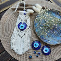 Macrame Wall Hanging Handmade Lucky Eye Blue Turkish Evil Eye Pendant Nazar Decoration for Home Living Room Wall Home Decor Gift. 