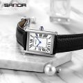 Sanda Brand Rectangular Wrist Watches For Women Silver Case Ladies Luxury Brand Genuine Leather Band Quartz Clock Zegarek Damski. 