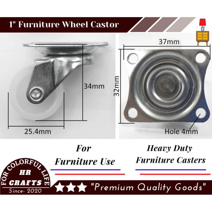 Universal Swivel Casters 1" 4PC-Furniture Wheel Castor White PP- Nylon Dual Roller Wheel For Platform Trolley Chair Fixed Swivel