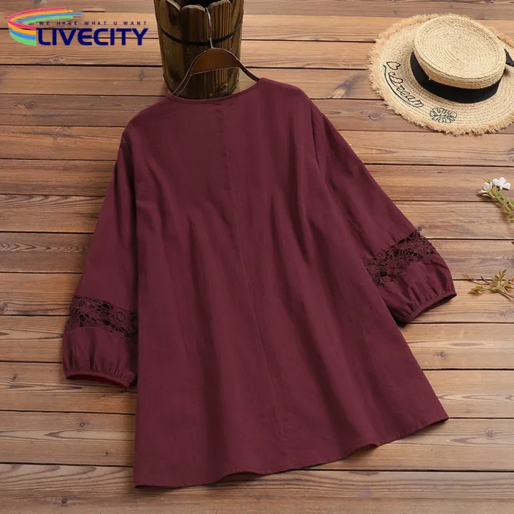Women%20T-shirt%20Lace-Up%20Plus%20Size%20Casual%20Lady%20Spring%20Blouse%20-%20Image%208