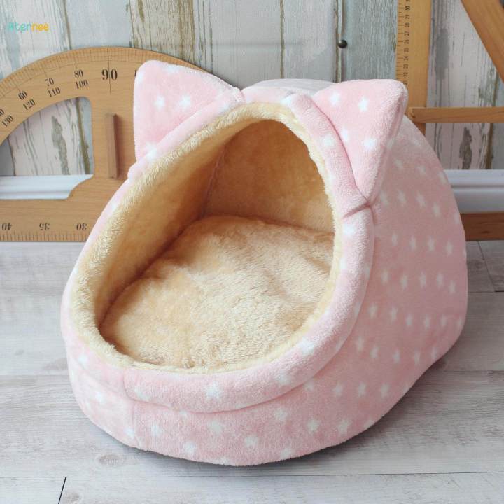 Cat Bed Sleeping Snooze Calming Pet Supplies Kennel Cozy Semi Enclosed Pet Cat Nest Stars Pink Small