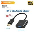 1080P Display Port To Vga Adapter Dp Male To Vga Female Adapter Display Port Cable Converter  Black. 