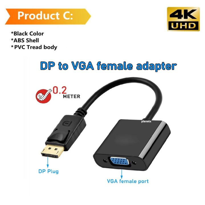 1080P Display Port To Vga Adapter Dp Male To Vga Female Adapter Display Port Cable Converter  Black