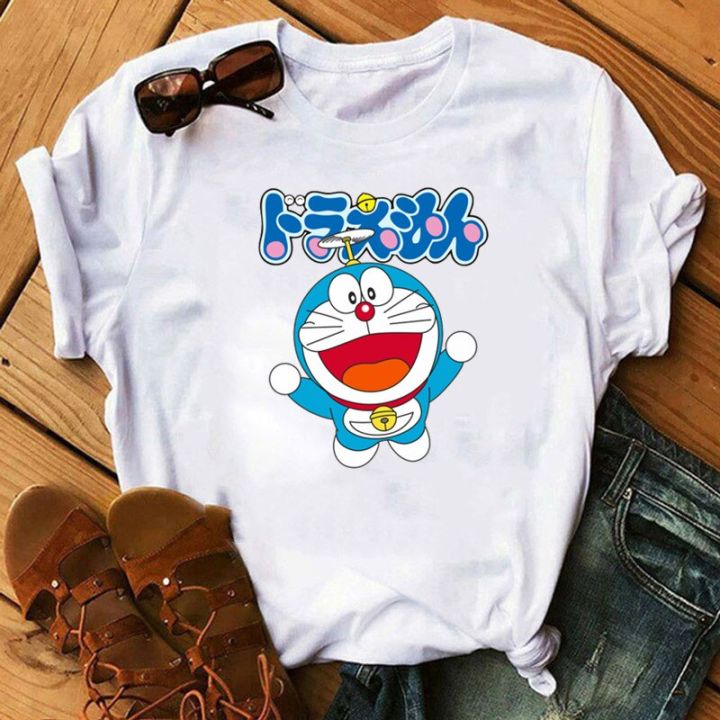 Anime Doraemon Clothes Summer Short-sleeved T-shirt Funny Printing Cartoon Doraemon Graphic Casual Tops Women's T-shirts
