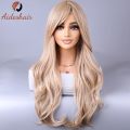 Pink wig with midsection Blonde wig Long wavy curly wig Natural synthetic Heat-resistant fiber wig for everyday party use (28 in. 