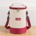 New cylindrical insulated bag shoulder strap round multi-layer lunch box bag for office workers going to school hand-held crossbody bento bag.