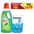 Shinex Floor Cleaner Natural 1000 ml Get Savlon Handwash 170ml Pouch Free (Ocean Blue). 