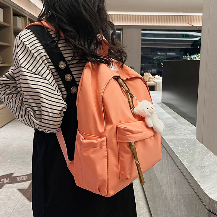 Backpack Trendy Multicolor Student Backpack Outing Leisure Bag Fashion Pendant Junior High School High School Student College Student School Bag