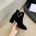 Chunky Heel Fashion Boots Love New Autumn and Winter Women's Boots All-Matching Suede Ankle Boots Fleece Lined round Toe Black plus Size Winter Boots40. 