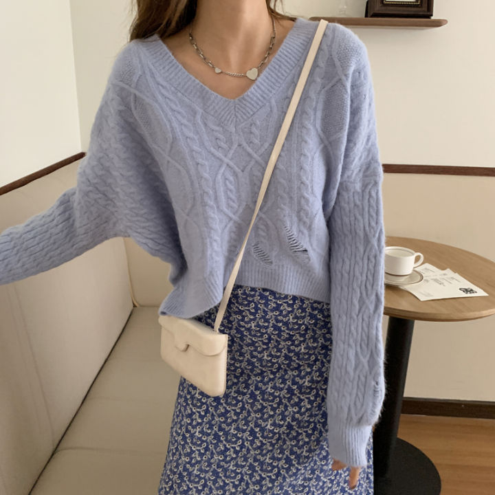 IELGY%20Loose%20White%20Sweater%20Short%20Pullover%20Knitted%20Outer%20wear%20Top%20Women's%20clothes%20V-neck%20-%20Image%208