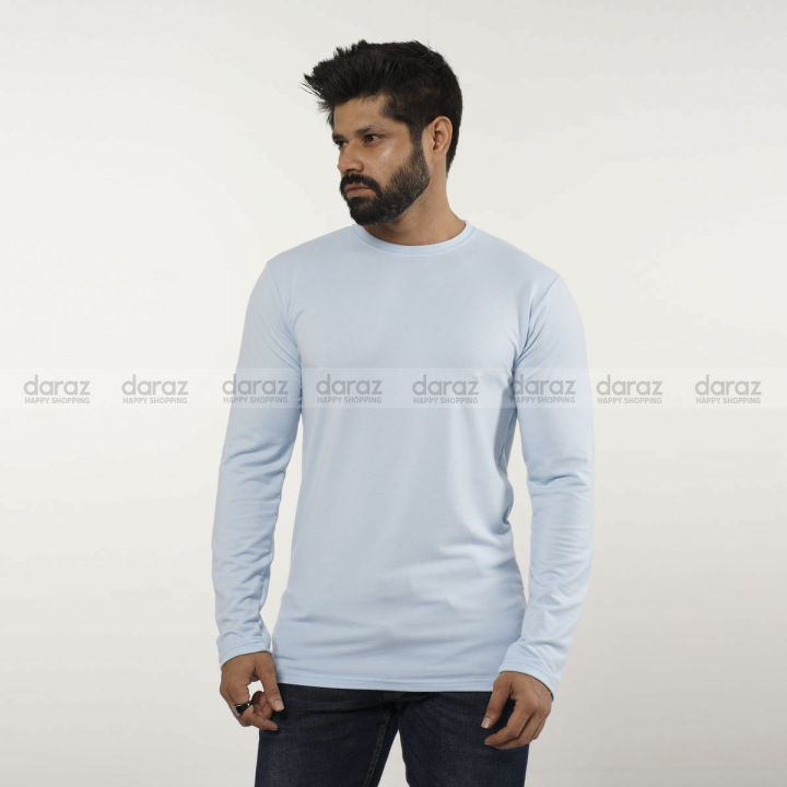 Sky Blue Color Cotton Full Sleeve T-Shirt For Men