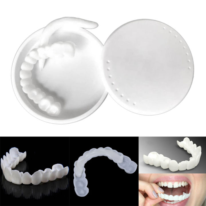 Denture Teeth Whitening Snap Bottom False Teeth Cover Veneers Tooth Cover White Fit Snap On Silicone Beauty Cosmetic Teeth FeeoiF