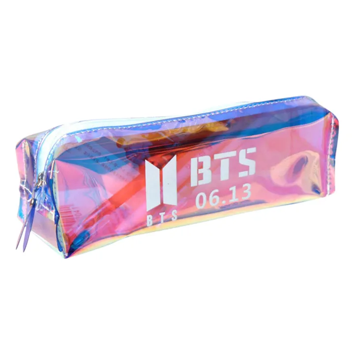Bts Pencil Case Stationery Box Laser Transparent Large Capacity Primary School Universal Storage Bag - pencil bag