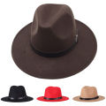 (New)Vit Fox Fedora Hat With Buckle Pure Color Fedora Hat.