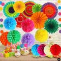 20Pcs Colourful Paper Fans Paper Flower Ball Honeycomb Balls Set. 