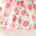 (New) flower print back ribbon bow tie infant dress summer new girls' baby bubble sleeve dress sweet girl CHILDREN'S clothing suitable for 0-3 years old. 