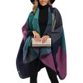 Thicken Winter Shawl Wraps Cape Women Fall Ponchos Plus Size Block Plaid Open Front Sweater Fleece Scarf Coat Holiday Outfits. 