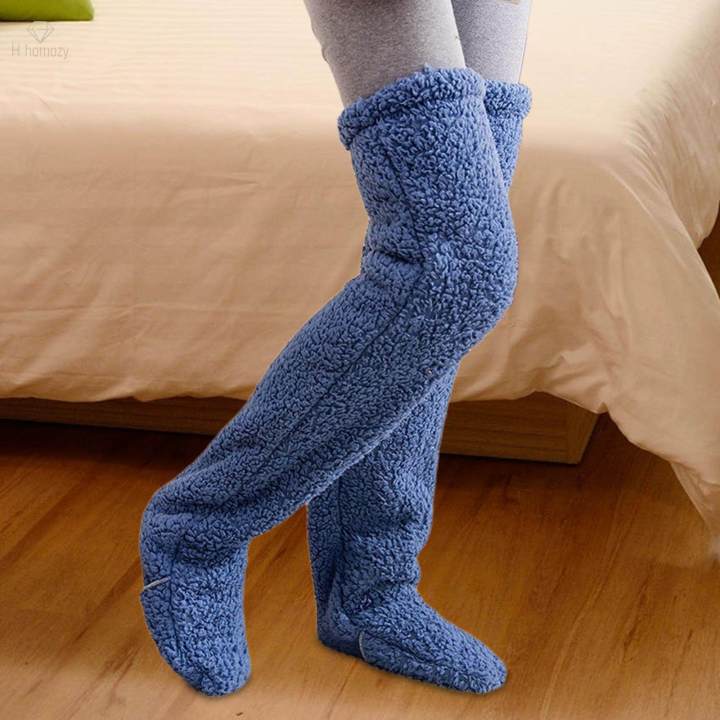Plush%20Leg%20Warmers%20Foot%20Wrap%20Leg%20Stocking%20Winter%20Home%20over%20Knee%20Fuzzy%20Socks%20Blue%20-%20Image%204