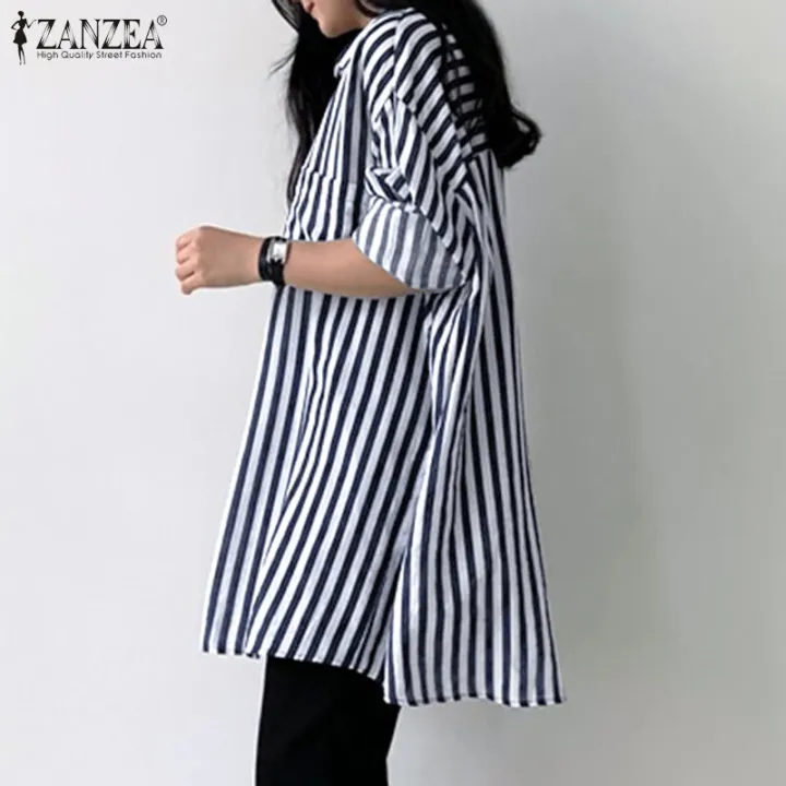 ZANZEA%20Korean%20Style%20Women%20Fashion%20Casual%20Lapel%20Shirt%20Button%20Down%20Striped%20Tops%20Blouse%20-%20Image%203