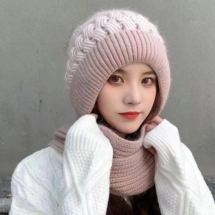 Fashionable%20Knit%20Hat%20Winter%20Hat%20for%20Women%20Knitted%20Windproof%20Warm%20with%20Plush%20Ball%20Decor%20Anti-slip%20Beanie%20Scarf%20Combo%20Stylish%20Ear%20-%20Image%203