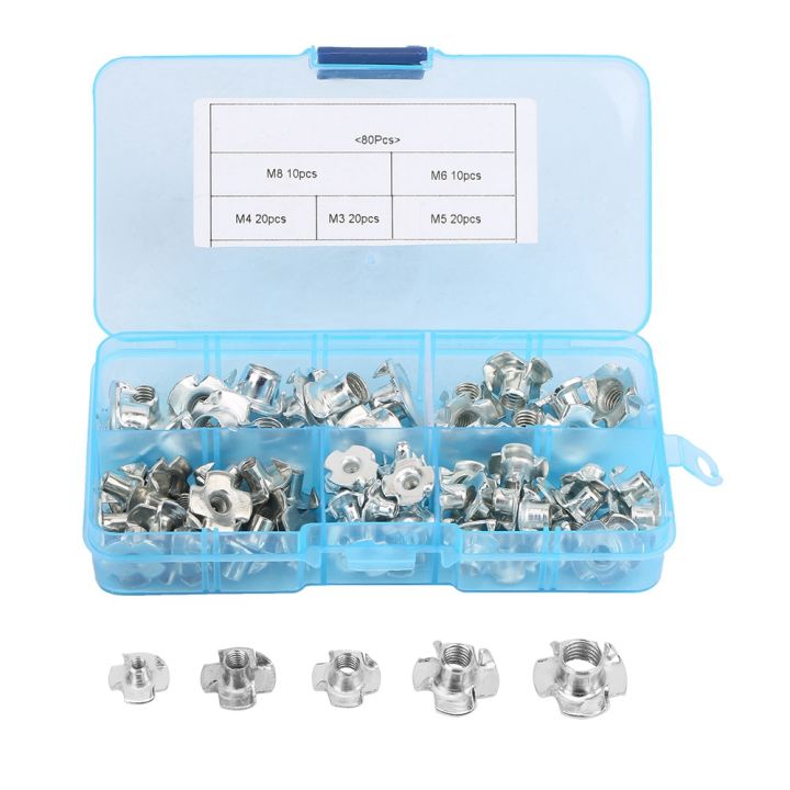 80pcs%20Tee%20Nuts%20Kits%20Zinc-plated%20Carbon%20Steel%20T%20Nut%20Four-Pronged%20M3/4/5/6%20NEW%20-%20Image%204