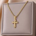 Gold Color Pendant Necklace for Women 316L Stainless Steel Jewelry Aesthetic Accessorie Wave Cross Goddess Necklace. 