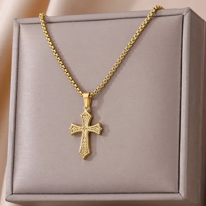 Gold%20Color%20Pendant%20Necklace%20for%20Women%20316L%20Stainless%20Steel%20Jewelry%20Aesthetic%20Accessorie%20Wave%20Cross%20Goddess%20Necklace%20-%20Image%202