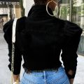 Autumn Women Coat Jackets Long Sleeve Pocket Ripped Denim Jacket Streetwear Short Coat Blue Black Jean Jacket.