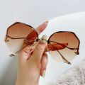 2024 Luxury Round Gradient Sunglasses Women Metal Curved Temples Eyewear Ocean Rimless Fashion Sun Glasses Ladies UV400. 