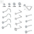 ZS 1 Piece 1.5/2/2.5/3MM Round CZ Crystal Nose Stud 20G 18G Stainless Steel Nose Piercings Pin L Shape Nostril Piercing Jewelry.