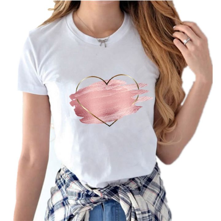 Women T Shirt Love Graphic Printed Fashion Casual Cute 90s Tees Lady Tops Clothing Short Sleeve Female T Shirts Womens T-Shirt