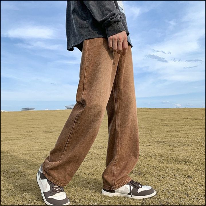 Brown Baggy Jeans Men Fashion Retro Casual Wide-leg Jeans Men Streetwear Loose Hip Hop Straight Denim Pants Mens Trousers