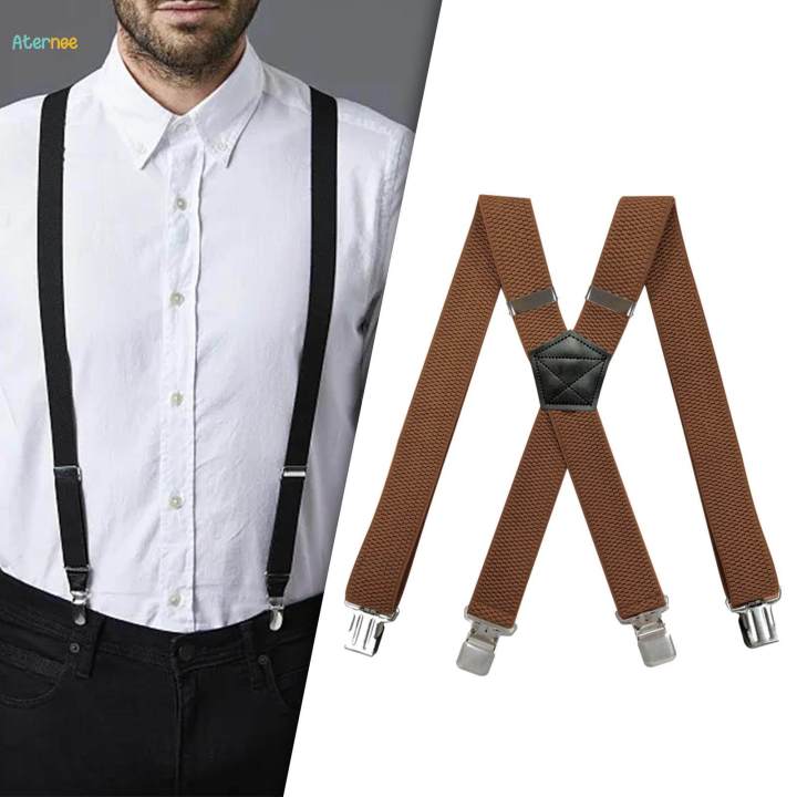Mens%20Suspender%20Pants%20Supplies%20for%20Belt%20Loops%20Elastic%20x%20Shaped%20Suspender%20Camel%20Color%20-%20Image%202