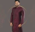 Semi Long Silk Panjabi for Men - Maroon.