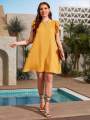 Stylish Plus Size Ruffle Sleeve Tunic – Plain Pattern, Flattering Fit for Casual Looks. 