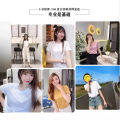 High count 80 counts double-sided mercerized cotton short sleeve white T-shirt women's summer women's loose round neck V-neck versatile T-shirt 1688. 