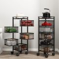 Rotating Vegetable Rack for Kitchen, 5 Tier Kitchen Storage Rack Rotating Vegetable Rack Floor-Standing, Vegetable Rack for Kitchen on Wheels, for Kitchen Living Room Toilet Black,5-Tier.