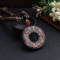 Handmade Vintage Ethnic Round Nepal Buddhist Mala Necklace Wood Beads Statement Pendants Necklace Women men Jewelry.