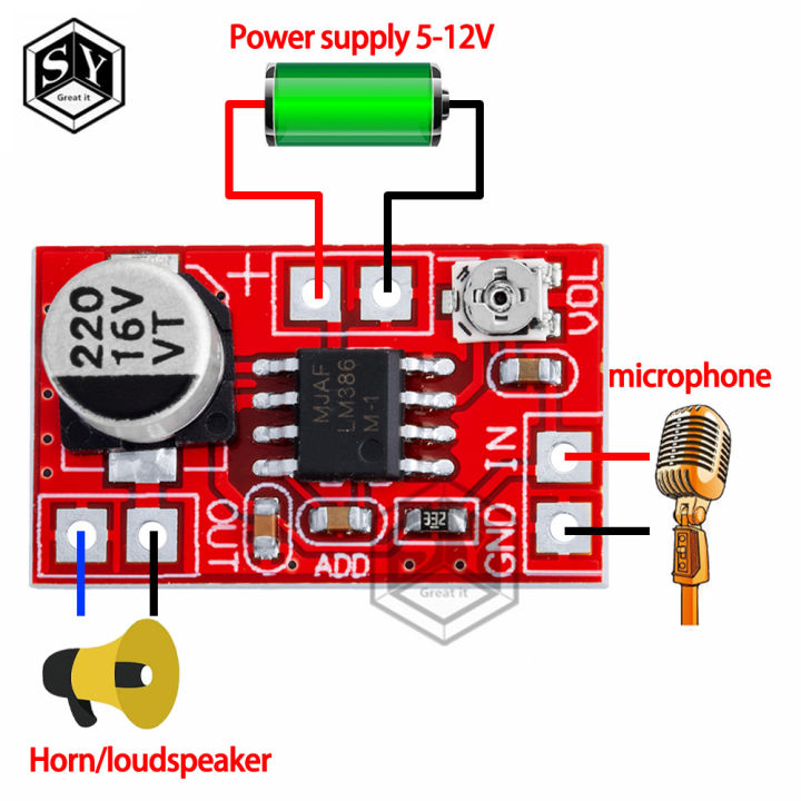 thumbnail image 2 of DC 5V Microphone Amplifier - 1000x Gain Mini Audio Amp With 3.5mm Jack For Sound Monitoring 2 of 3