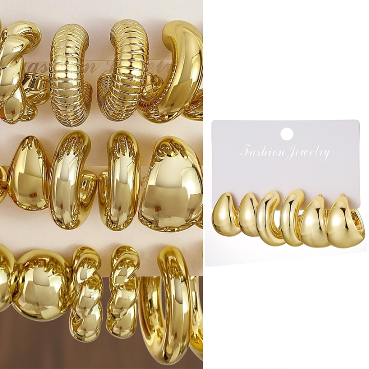 New 2024 3Pcs/Set Elegant Women Gold Metal Geometric Water Drop Twist Earrings Accessories Jewelry