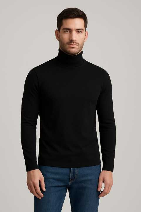 Premium Quality Solid Black &White Color High Neck Cotton Full Sleeve Sweater for Men Women