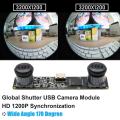 Global Shutter 3D Stereo VR Camera Module 3.8MP High Speed Webcam 120fps 60fps 3200x1200P Fisheye Motion Capture LightBurn Cam.