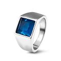 【beauty code store】soldier Titanium Ring for blue Square Stone 316L Stainless Steel Fashion high polish Ring for Boy. 