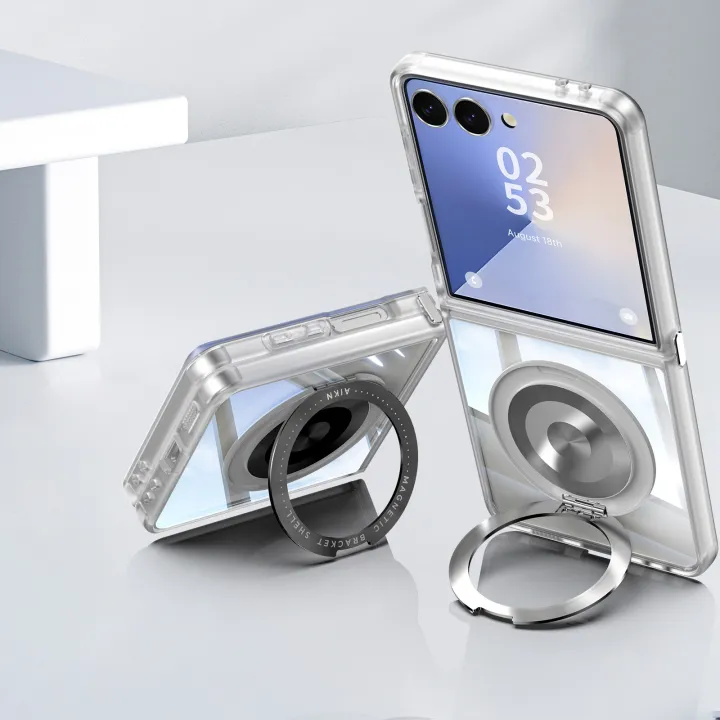 HODON%20360%C2%B0%20Rotatable%20Magnetic%20Kickstand%20Phone%20Case%20for%20Samsung%20Galaxy%20Z%20Flip%207%206%205%20TPU+PC%20Clear%20Shockproof%20Cover%20-%20Image%209