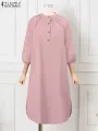 Women 3/4 Sleeve Split Hem Long Shirt Autumn Abaya Hijab Tops Tunic Fashion Islamic Clothing Solid Muslim Blouse. 